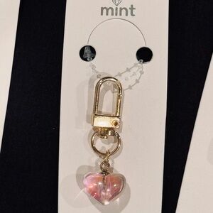 BAG CHARM Mint Gold and Iridescent Light Pink Heart Keychain Zipper Pull